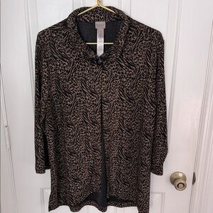 Chico's Chic Black & Bronze Foil Patterned Swing Easywear Jacket